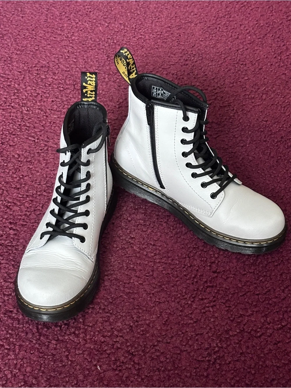 Dr. Martens White Leather Combat Boots Big Kid Youth Size 4